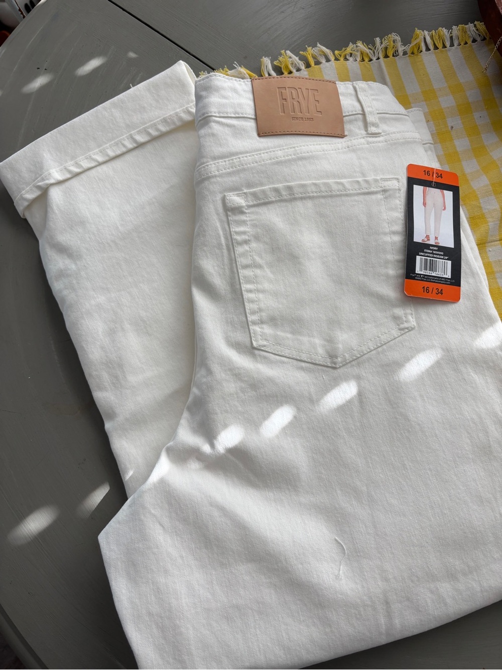 Frye Women's White Straight Jeans with Leather Patch